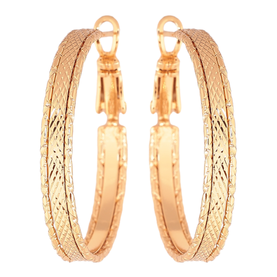 Сережки Xuping колір Позолота 18K кільця (конго) Декоративний візерунок ø 3см фото №1