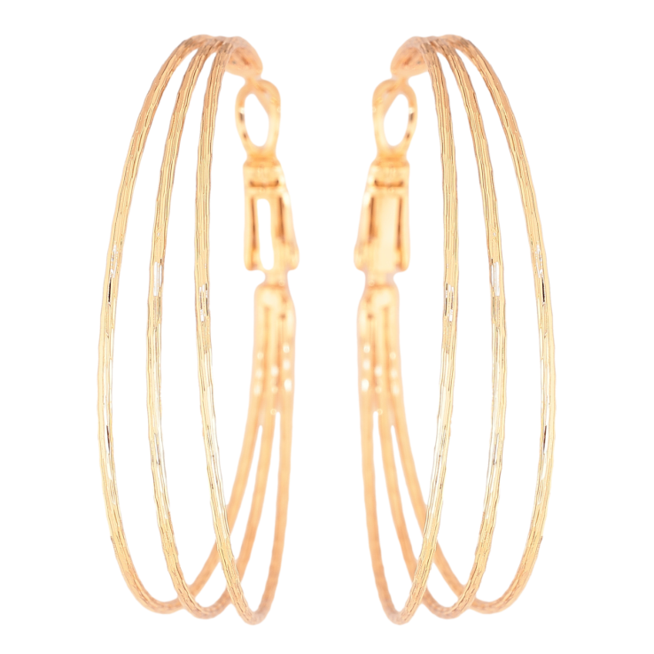 Сережки Xuping колір Позолота 18K кільця (конго) Потрійні з візерунком ø 4см фото №17