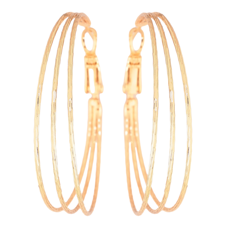 Серьги Xuping цвет Позолота 18K кольца (конго) Тройные с узором ø 4см фото №9