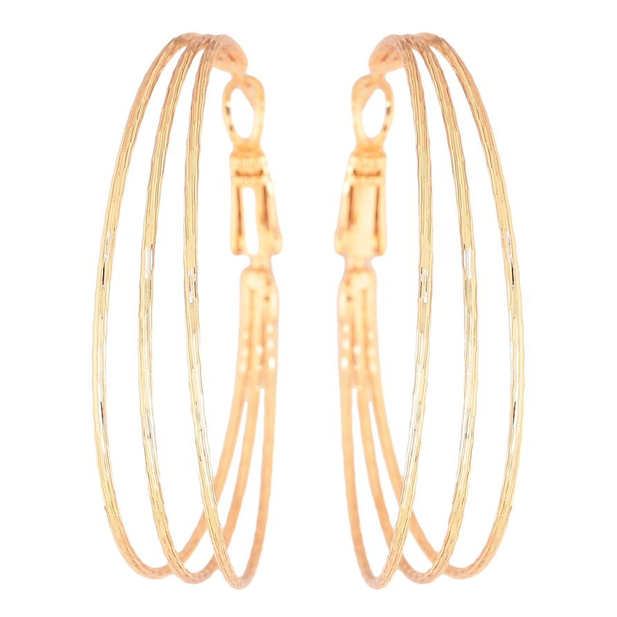 Сережки Xuping колір Позолота 18K кільця (конго) Потрійні з візерунком ø 4см фото №1