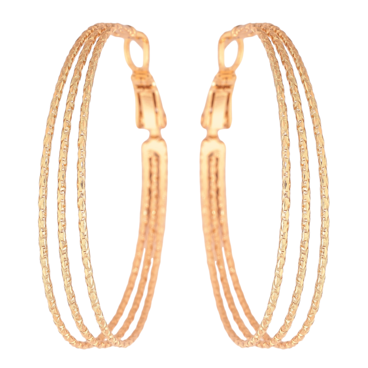 Сережки Xuping колір Позолота 18K кільця (конго) Потрійні з візерунком ø 4см фото №18