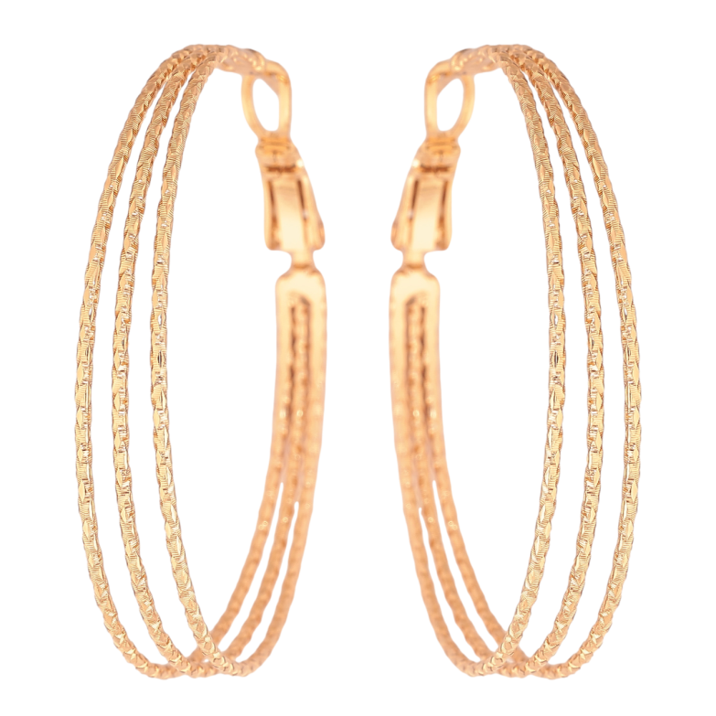 Серьги Xuping цвет Позолота 18K кольца (конго) Тройные с узором ø 4см фото №1