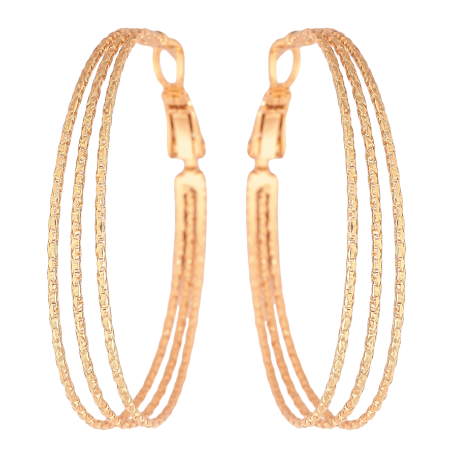 Сережки Xuping колір Позолота 18K кільця (конго) Потрійні з візерунком ø 4см фото №1