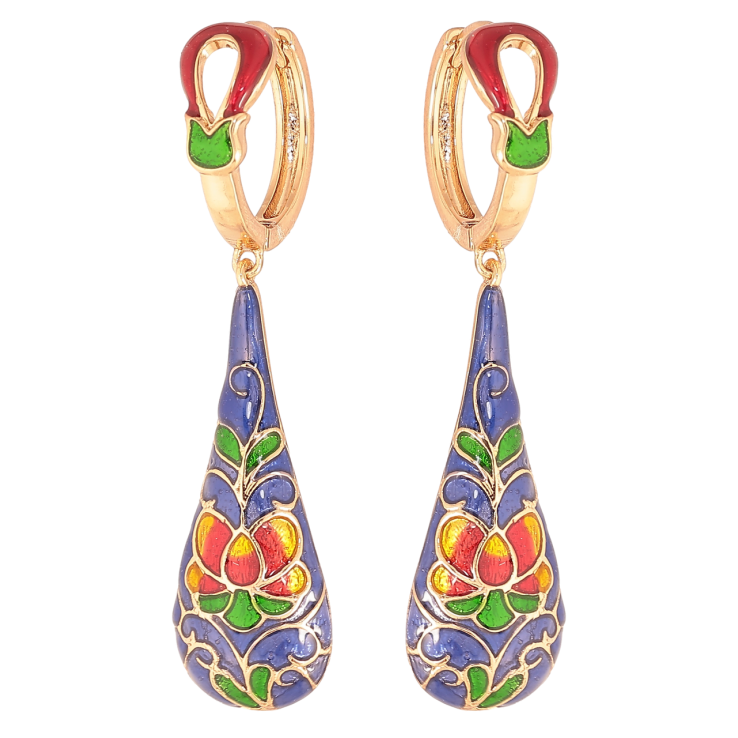 Сережки Xuping колір Позолота 18K підвіски на колечках Вітражний емалевий візерунок фото №23