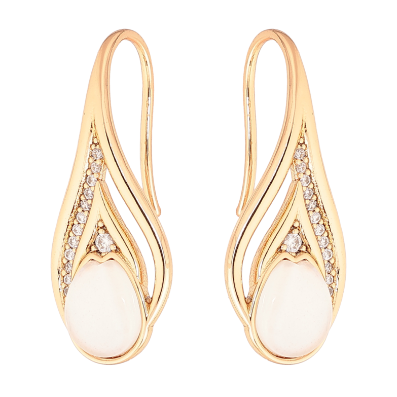 Сережки Xuping колір Позолота 18K французький замок Витончений візерунок з білими кристалами фото №1 Сережки Xuping колір Позолота 18K французький замок Витончений візерунок з білими кристалами фото №1