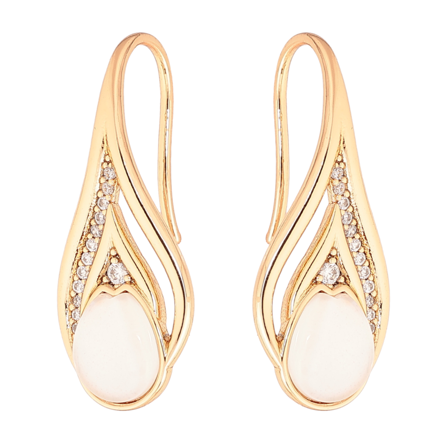 Сережки Xuping колір Позолота 18K французький замок Витончений візерунок з білими кристалами фото №1 Сережки Xuping колір Позолота 18K французький замок Витончений візерунок з білими кристалами фото №1