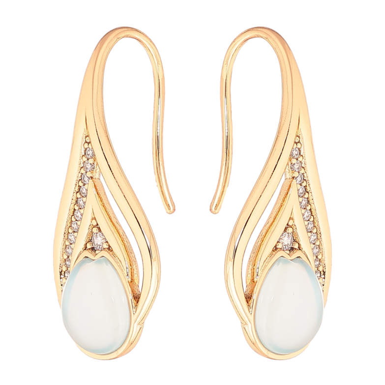 Сережки Xuping колір Позолота 18K французький замок Витончений візерунок з блакитними кристалами фото №4