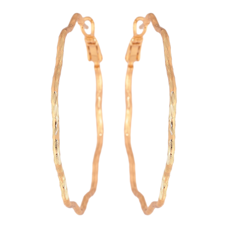 Сережки Xuping колір Позолота 18K кільця (конго) Хвилясті з візерунком ø 5см фото №2