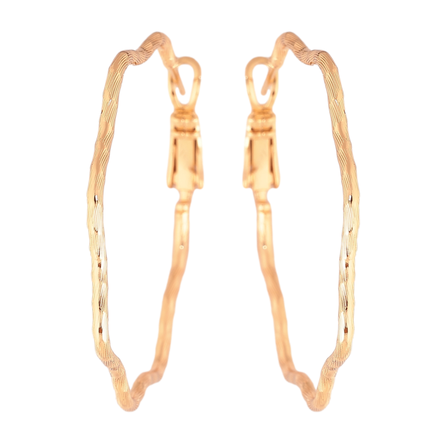 Сережки Xuping колір Позолота 18K кільця (конго) Хвилясті з візерунком ø 4см фото №1