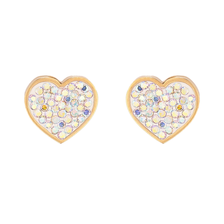 Серьги Xuping TTM Stainless Steel цвет 14К пусеты Сердечки с радужными кристаллами фото №9