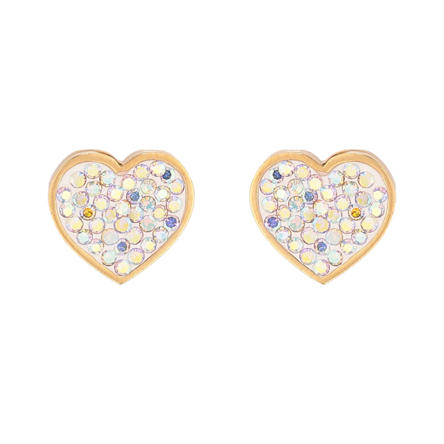 Сережки Xuping TTM Stainless Steel колір 14К пусети Сердечки з райдужними кристалами фото №1