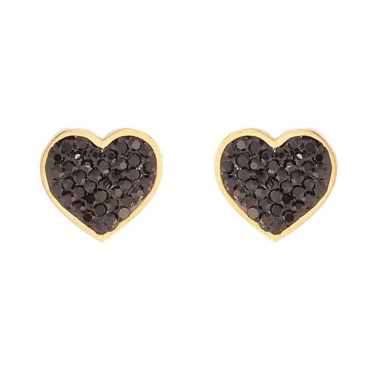 Сережки Xuping TTM Stainless Steel колір 14К пусети Сердечки з чорними кристалами фото №7