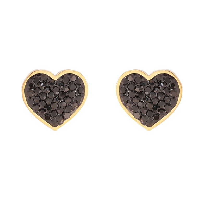 Сережки Xuping TTM Stainless Steel колір 14К пусети Сердечки з чорними кристалами фото №1