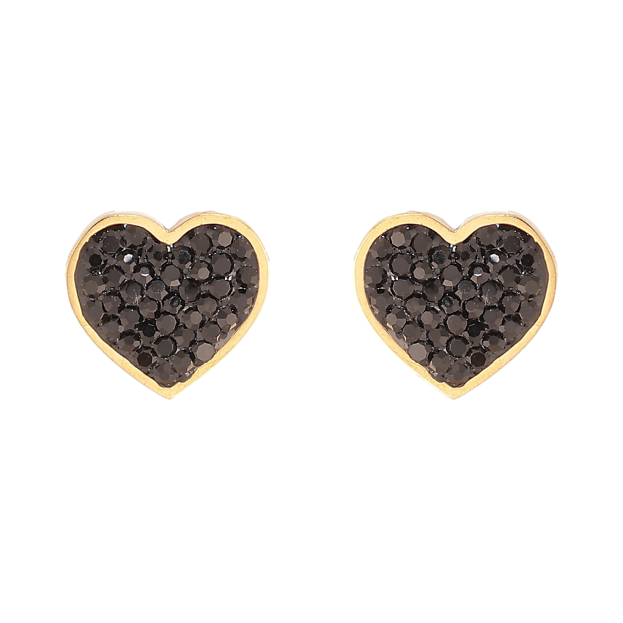 Сережки Xuping TTM Stainless Steel колір 14К пусети Сердечки з чорними кристалами фото №1
