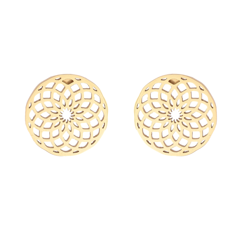 Сережки Xuping TTM Stainless Steel колір 14К пусети Різьблені кола фото №1