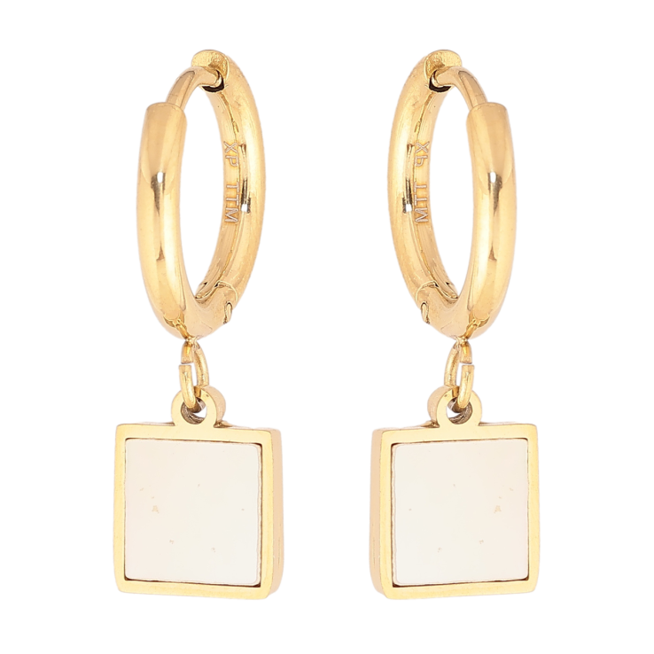 Сережки Xuping TTM Stainless Steel колір 14К підвіски на колечках Квадрати з перламутровими вставками 8х8мм фото №16