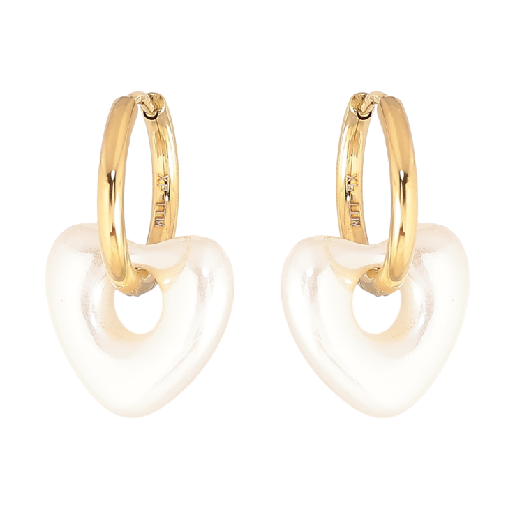 Сережки Xuping TTM Stainless Steel колір 14К підвіски на колечках Білі керамічні серця 2 в 1 фото №20