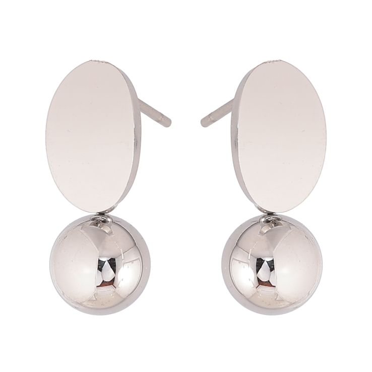 Сережки Xuping TTM Stainless Steel колір Родій пусети Овали з кульками фото №2