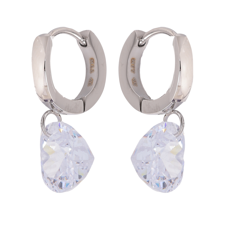 Сережки Xuping TTM Stainless Steel колір Родій підвіски на колечках Кристальні серця фото №6