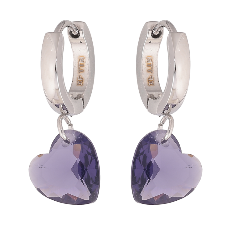 Сережки Xuping TTM Stainless Steel колір Родій підвіски на колечках Кристальні бузкові серця фото №16