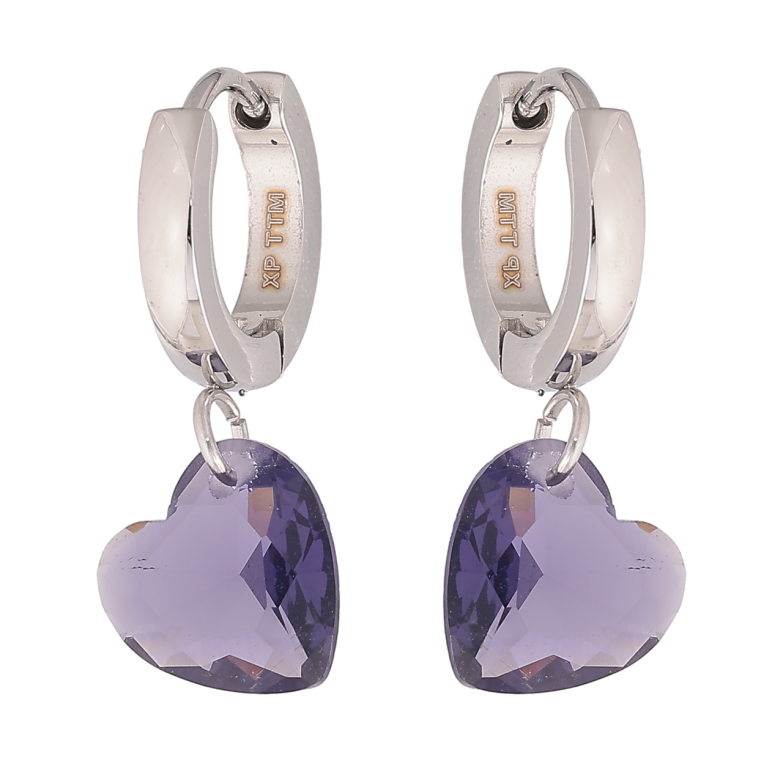 Сережки Xuping TTM Stainless Steel колір Родій підвіски на колечках Кристальні бузкові серця фото №9