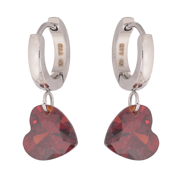 Сережки Xuping TTM Stainless Steel колір Родій підвіски на колечках Кристальні червоні серця фото №5