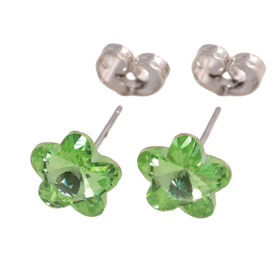 Сережки Xuping колір Родій з кристалами Swarovski пусети Кристальні квіточки Peridot фото №1