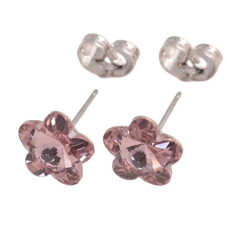 Сережки Xuping колір Родій з кристалами Swarovski пусети Кристальні квіточки Antique Pink фото №16