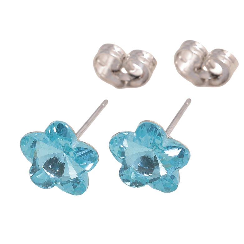 Сережки Xuping колір Родій з кристалами Swarovski пусети Кристальні квіточки Aquamarine фото №10