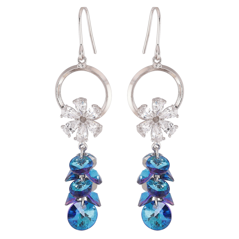 Сережки Xuping колір Родій з кристалами Swarovski французький замок Підвіски з кристалами Bermuda Blue фото №1