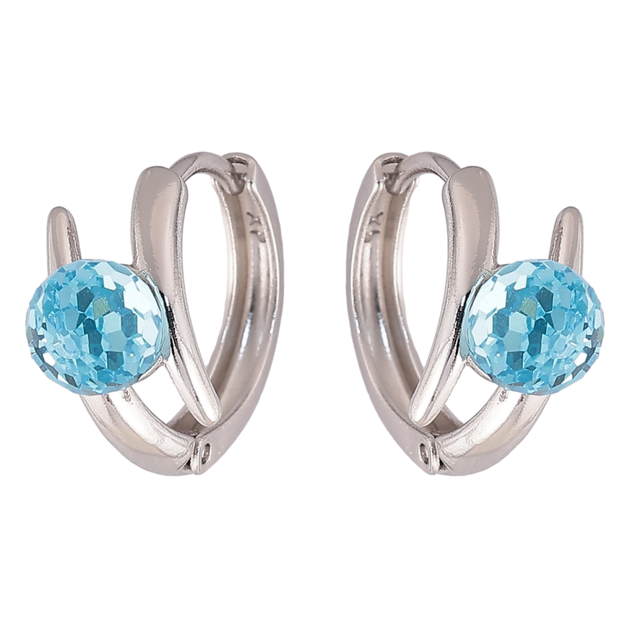 Сережки Xuping колір Родій з кристалами Swarovski колечка Візерунок з кристальними кульками Aquamarine фото №1