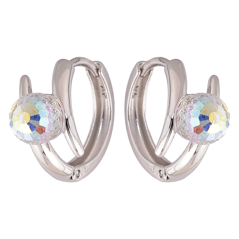 Серьги Xuping цвет Родий с кристаллами Swarovski колечки Узор с кристальными шариками АВ фото №1