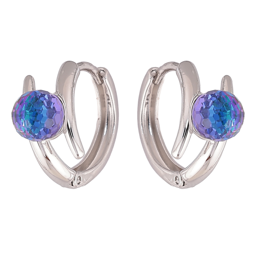 Сережки Xuping колір Родій з кристалами Swarovski колечка Візерунок з кристальними кульками Bermuda Blue фото №1