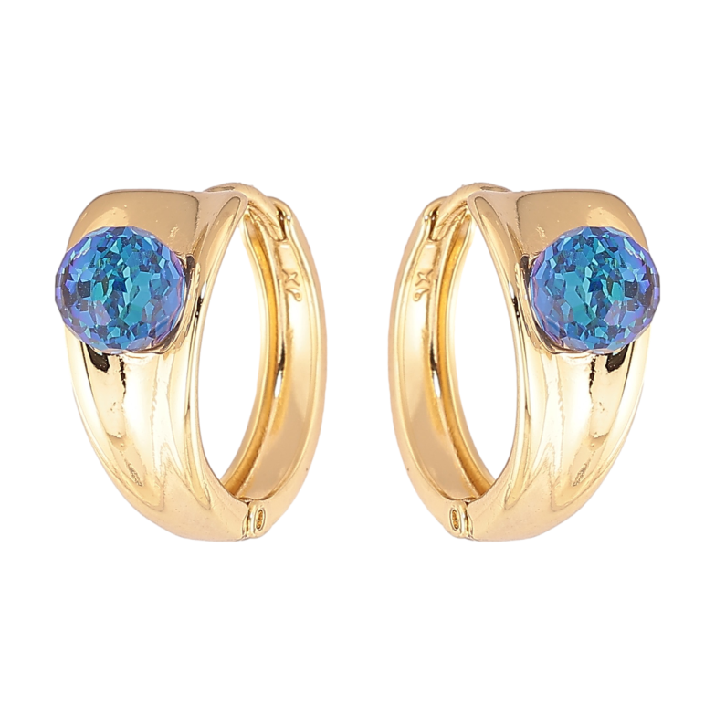 Серьги Xuping цвет Позолота 14K с кристаллами Swarovski колечки Узор с кристальными шариками Bermuda Blue фото №9