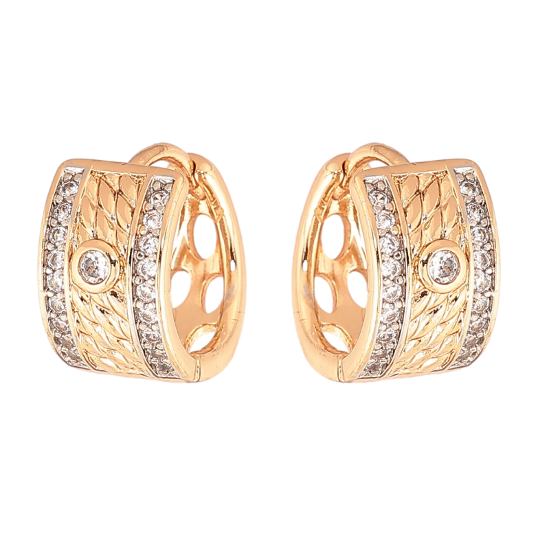 Серьги Xuping цвет Позолота 18К + Родий колечки Декоративный узор с кристаллами фото №1