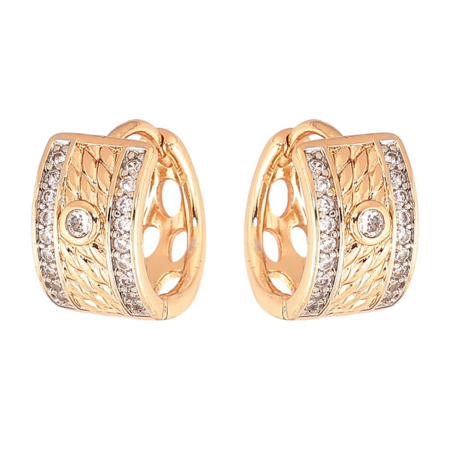 Серьги Xuping цвет Позолота 18К + Родий колечки Декоративный узор с кристаллами фото №1