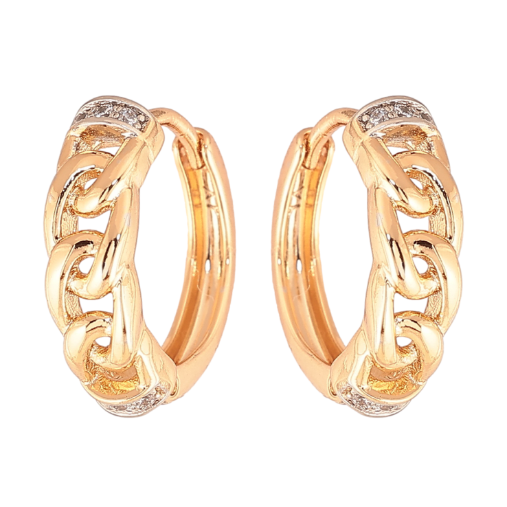 Серьги Xuping цвет Позолота 18К + Родий колечки Узор цепочка с кристаллами фото №12