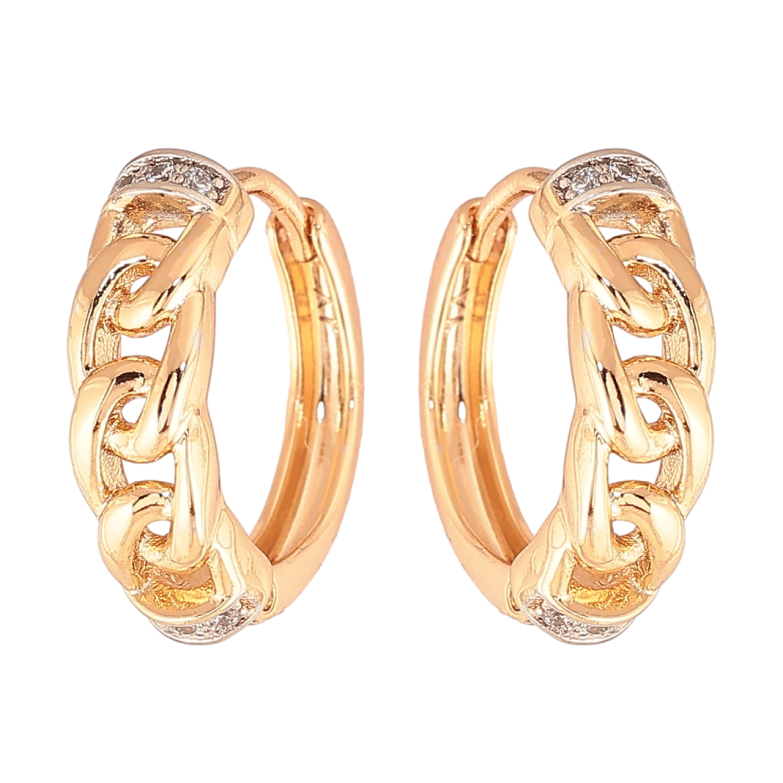 Серьги Xuping цвет Позолота 18К + Родий колечки Узор цепочка с кристаллами фото №1