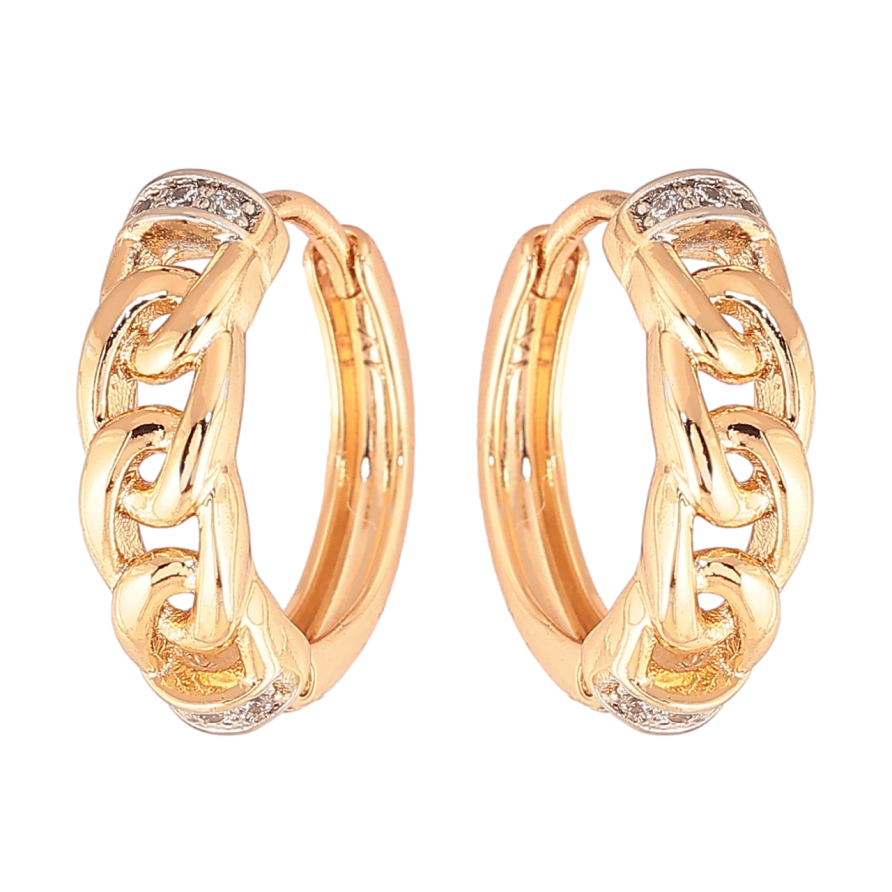 Серьги Xuping цвет Позолота 18К + Родий колечки Узор цепочка с кристаллами фото №1