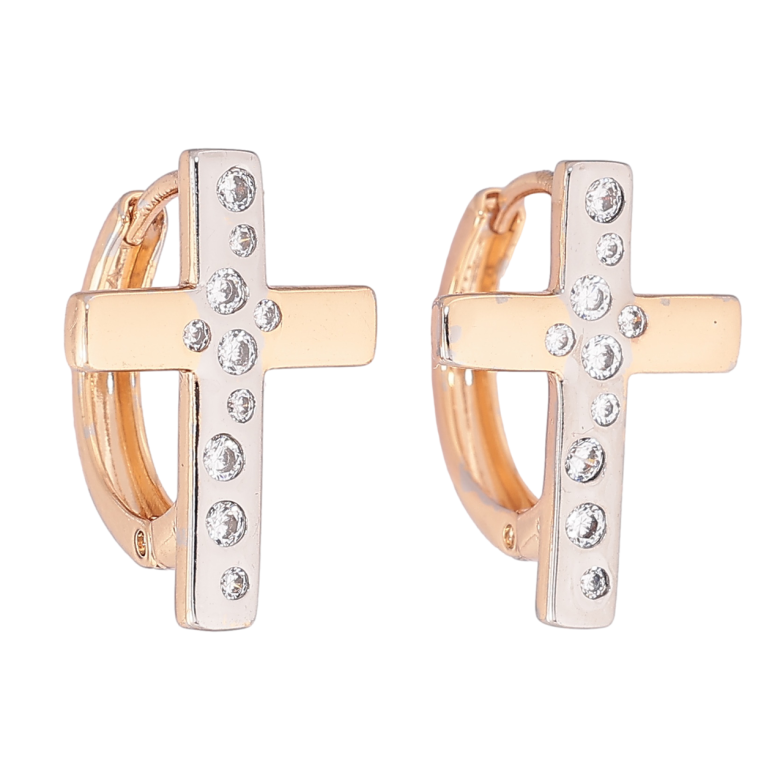 Серьги Xuping цвет Позолота 18К + Родий колечки Крестики с кристаллами фото №9
