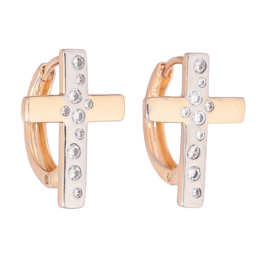 Серьги Xuping цвет Позолота 18К + Родий колечки Крестики с кристаллами фото №1