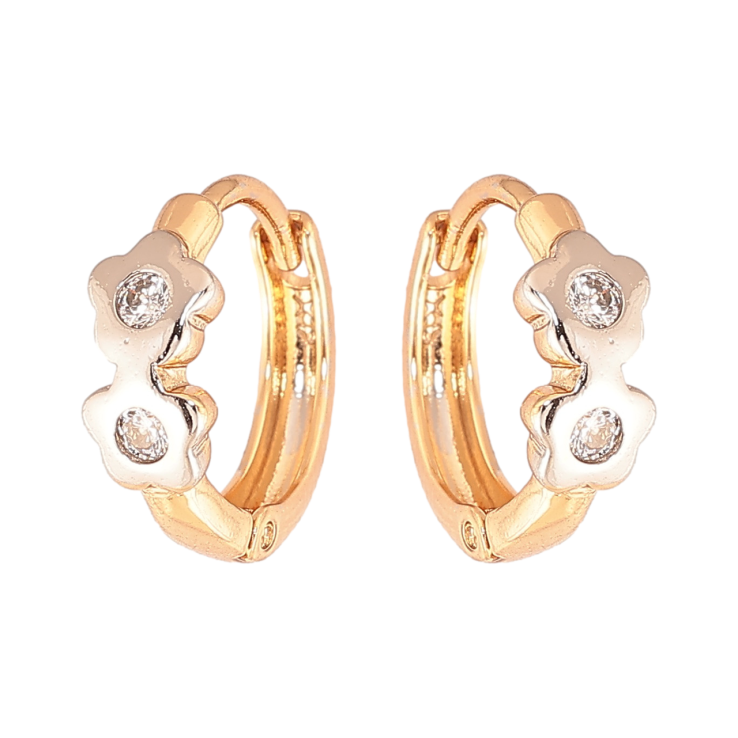 Серьги Xuping цвет Позолота 18К + Родий колечки Цветочки с кристаллами фото №21