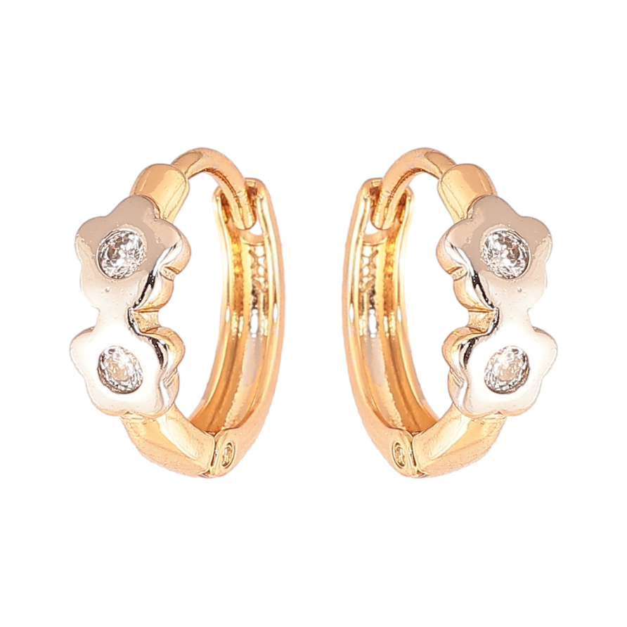 Серьги Xuping цвет Позолота 18К + Родий колечки Цветочки с кристаллами фото №1