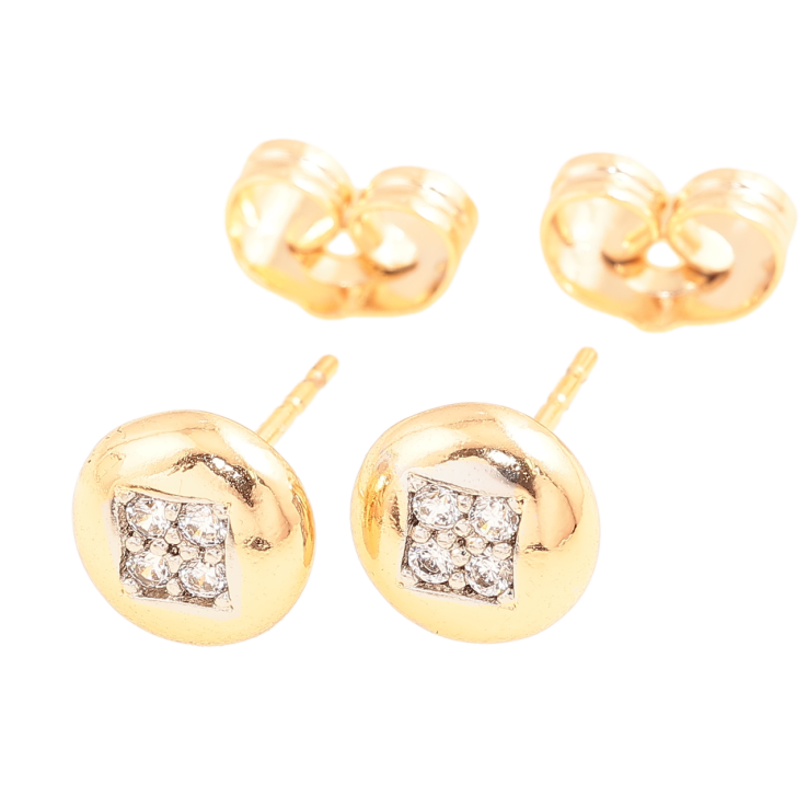 Серьги Xuping цвет Позолота 18К + Родий пусеты Круги с кристаллами фото №19