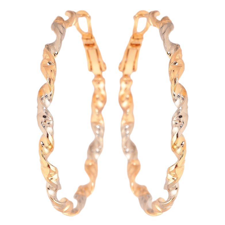 Серьги Xuping цвет Позолота 18К + Родий кольца (конго) Декоративный узор ø 4см фото №1