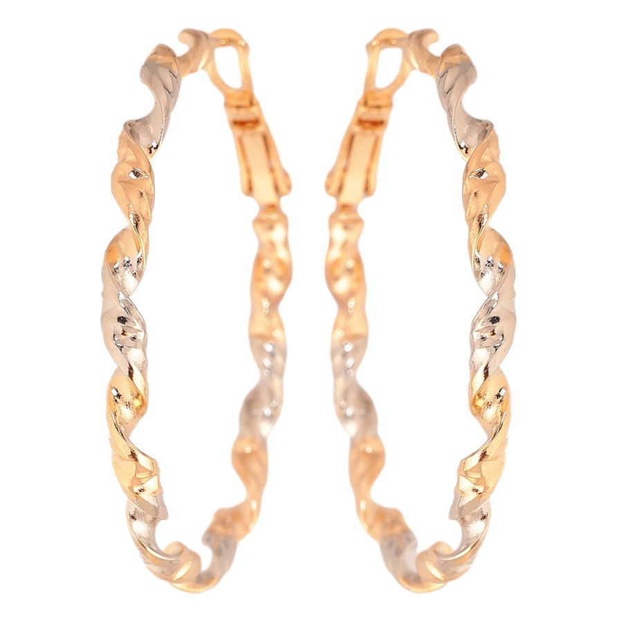 Сережки Xuping колір Позолота 18К + Родій кільця (конго) Декоративний візерунок ø 4см фото №1