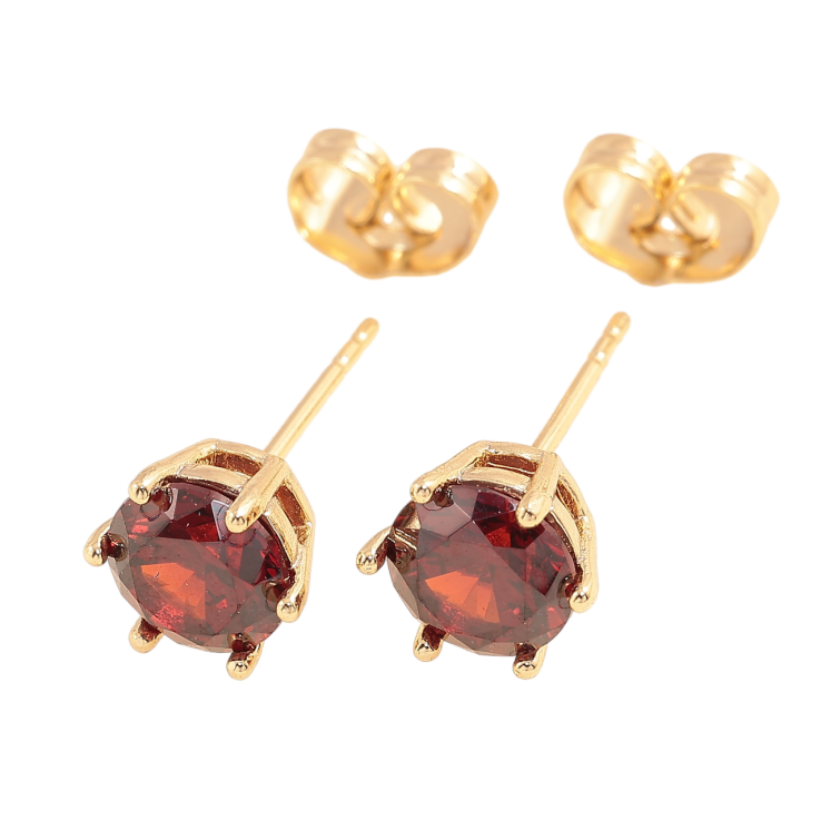 Сережки Xuping Позолота 14K пусети Червоні кристали в 6-ти крапановій оправі ø 7мм фото №6