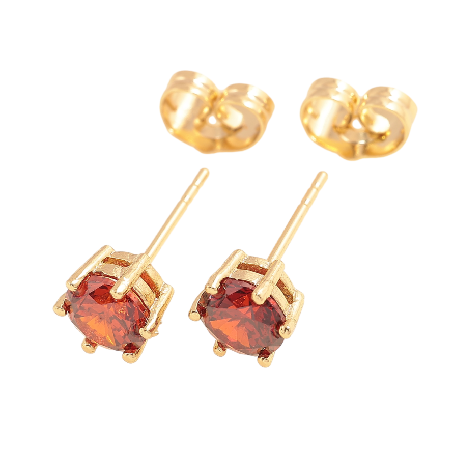 Сережки Xuping Позолота 14K пусети Червоні кристали в 6-ти крапановій оправі ø 6мм фото №1