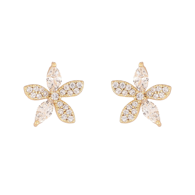 Сережки Xuping колір Позолота 14K пусети Кристальні квіточки фото №3