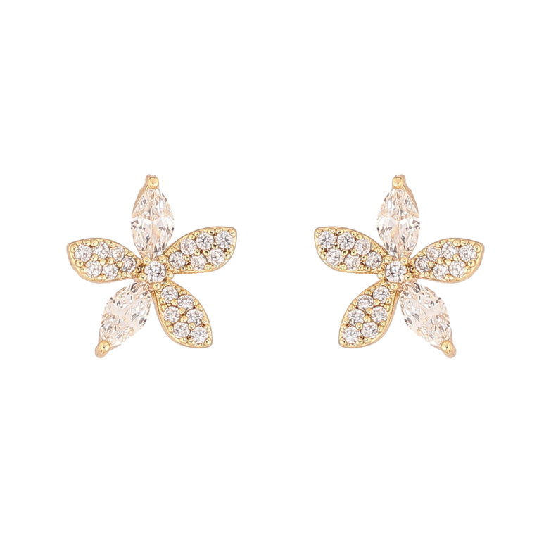 Серьги Xuping цвет Позолота 14K пусеты Кристальные цветочки фото №1